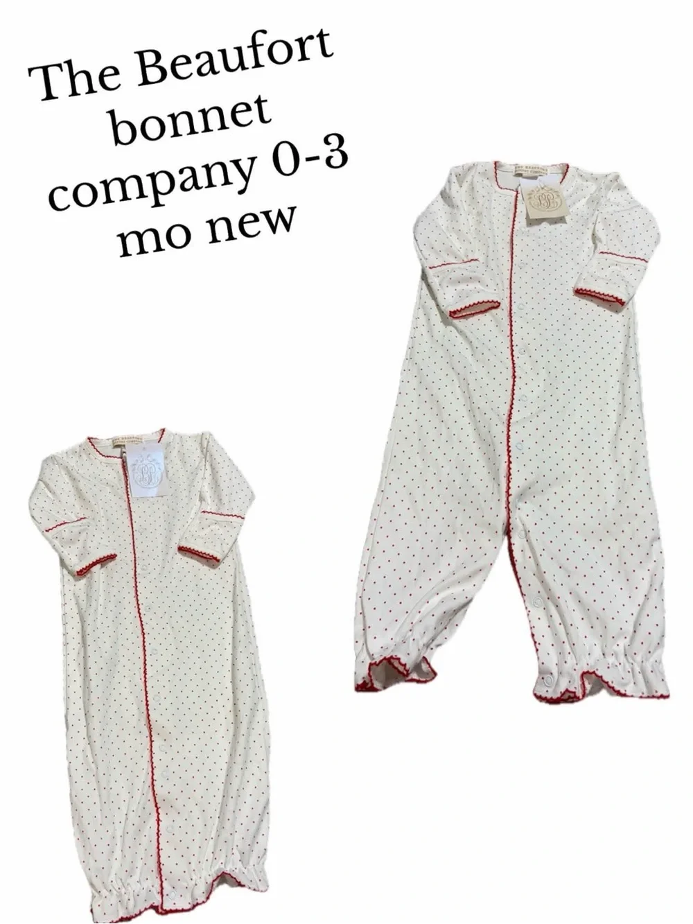 The Beaufort bonnet company 0-3 month red white converter gown Pima cotton new